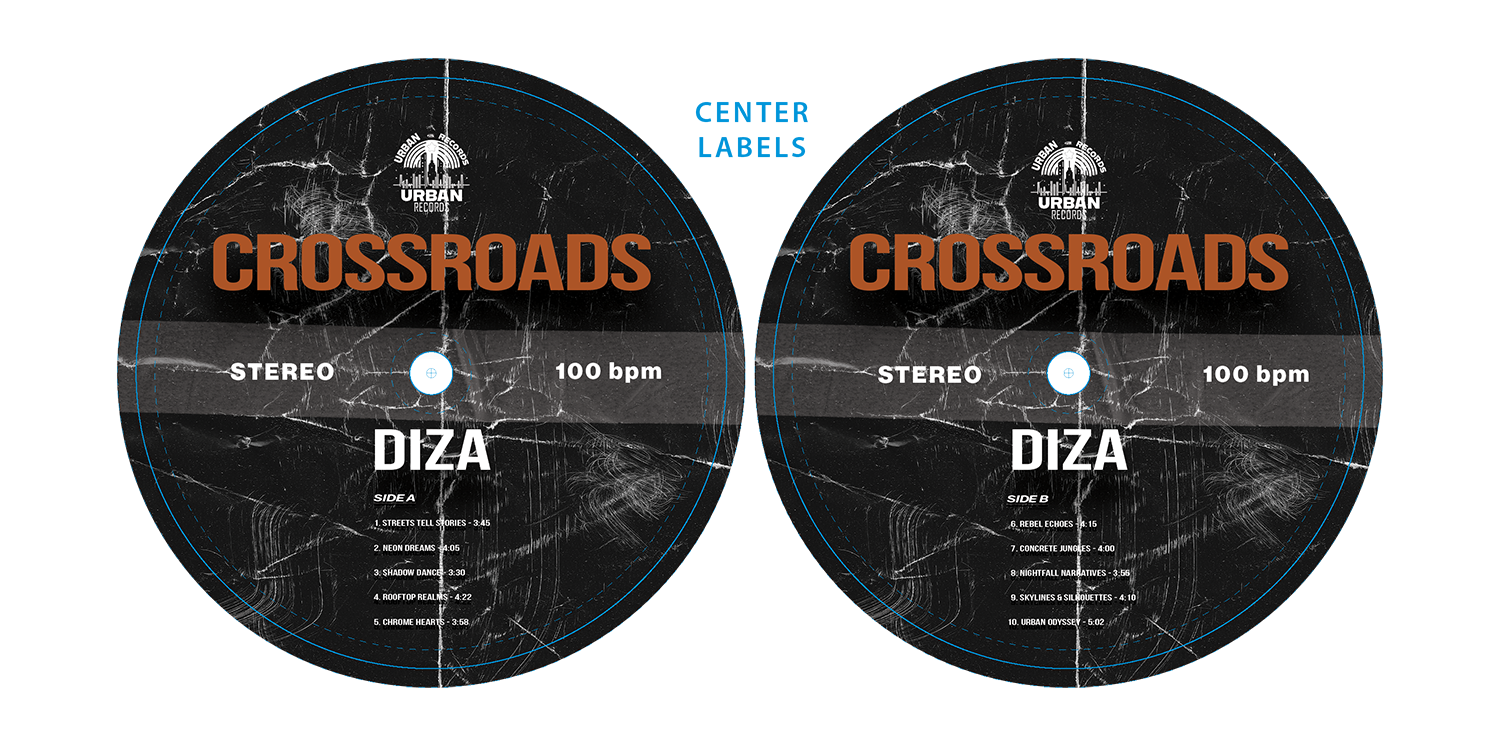 Center label designs for artist branding project