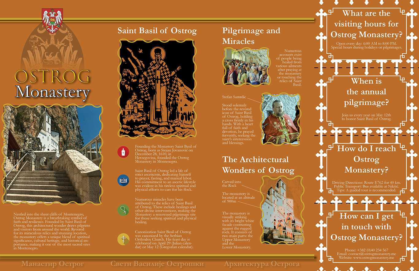 Ostrog Monastery brochure main presentation mockup