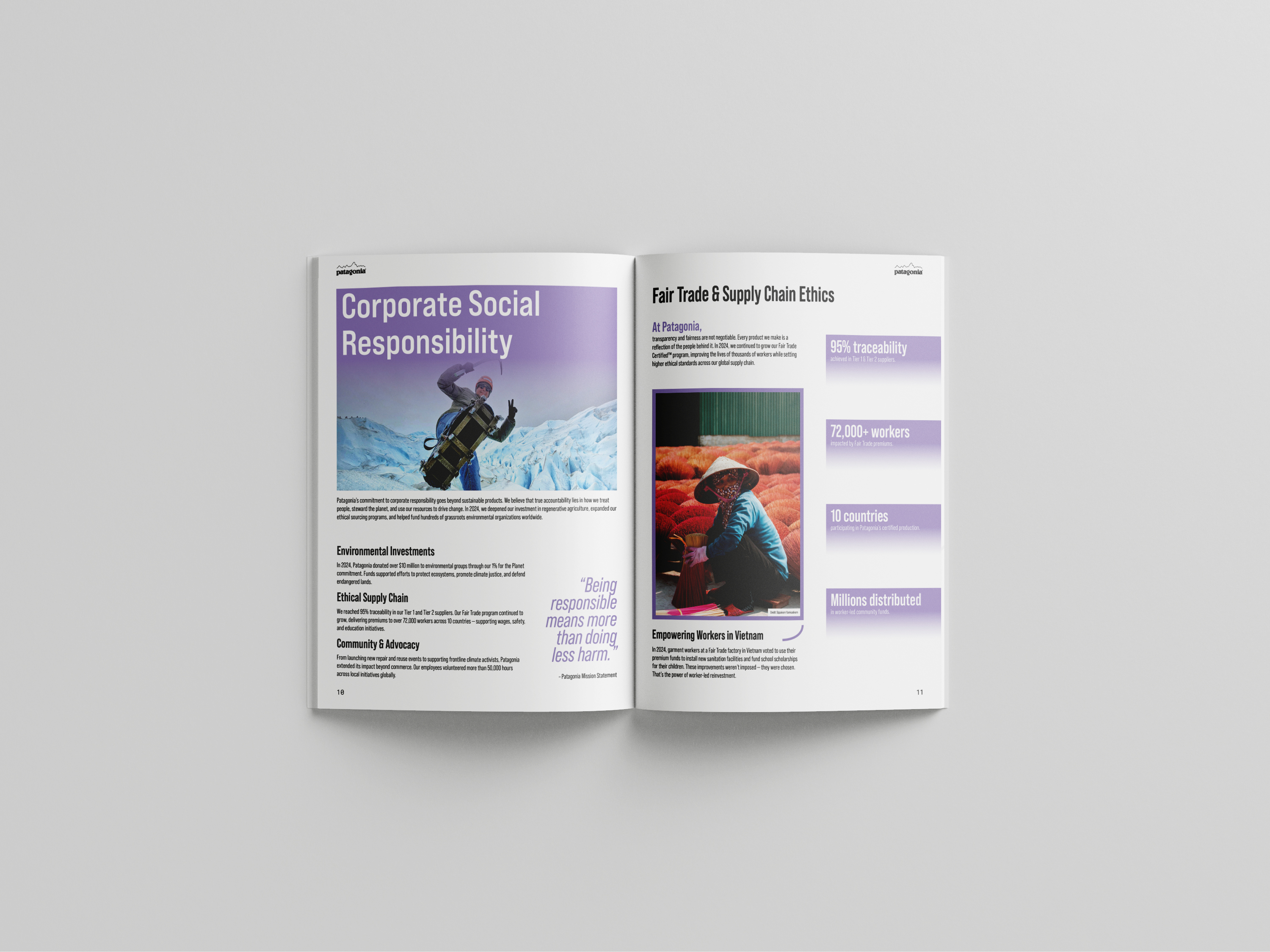 Patagonia Annual Report open spread presentation mockup